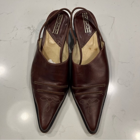 Brown Leather Slingback Heels - Picture 3 of 10